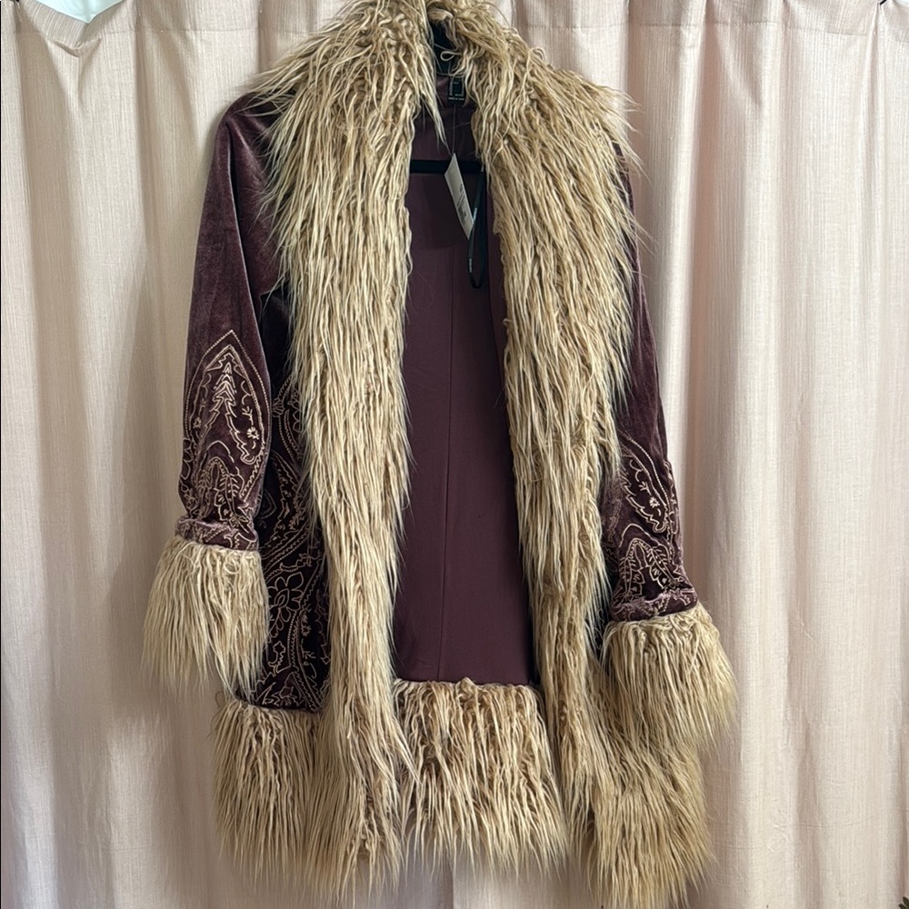 Brown and Tan Faux Fur Trimmed Coat
